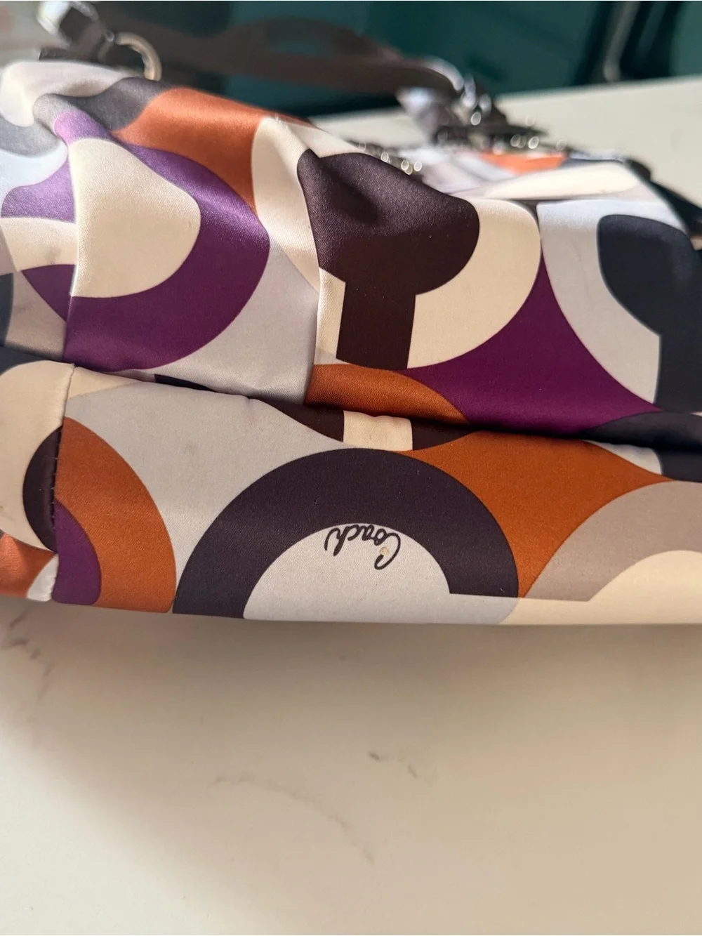 Coach Multicolor Circle-Print Shoulder Bag in Purple, Orange, Brown & Cream